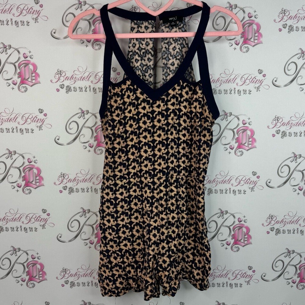 Very J tank top open back style strappy navy blue Black and Tan Floral Chemise